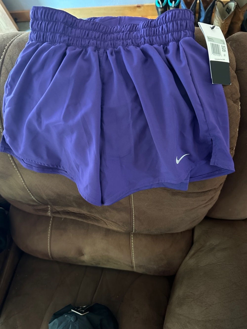 Nike Women’s Purple Athletic Running Shorts with Swoosh Dri Fit Loose